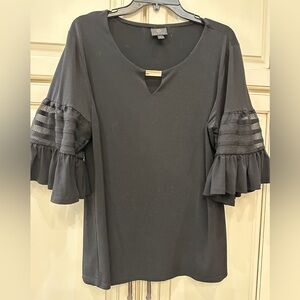 Elegant Black Women's Top with Ruffled Sleeves